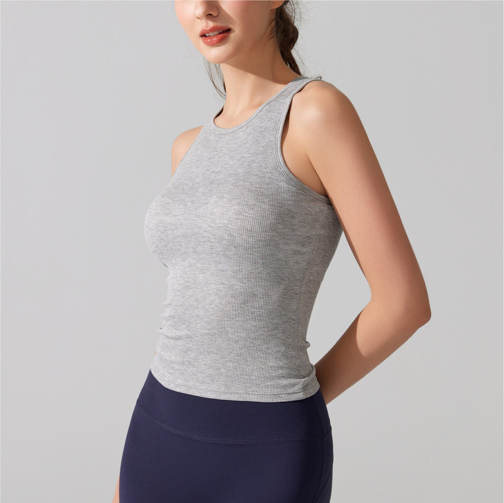 Ribbed Seamless Yoga Tank With Built In Pads