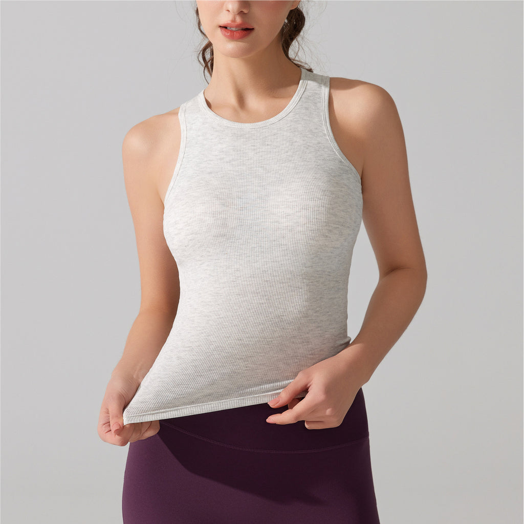 Ribbed Seamless Yoga Tank With Built In Pads